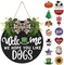 Interchangeable Wooden Seasonal Welcome Sign, Rustic Round Dogs Sign Front Door Wreaths